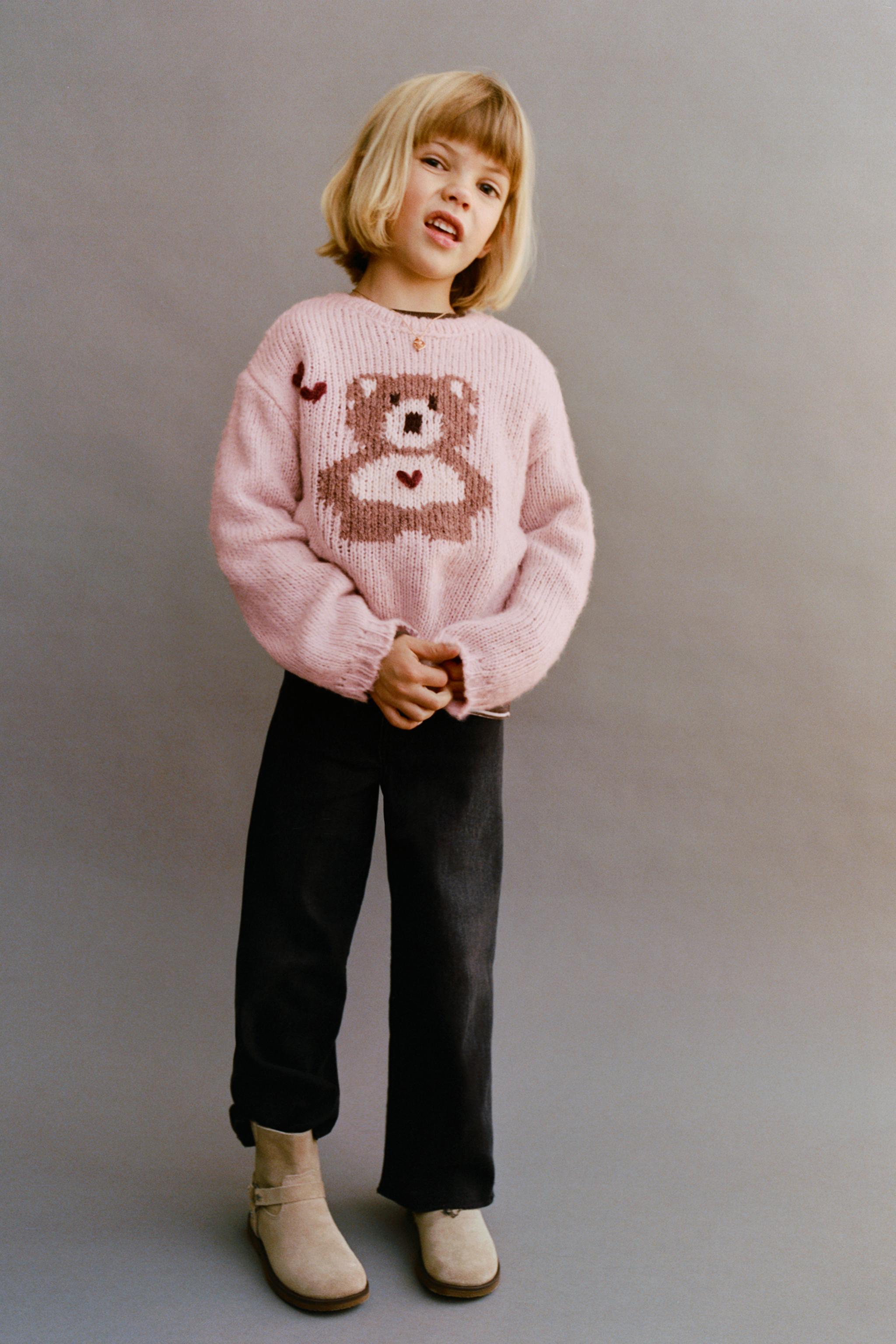 EMBROIDERED BEAR WOOL BLEND KNIT SWEATER